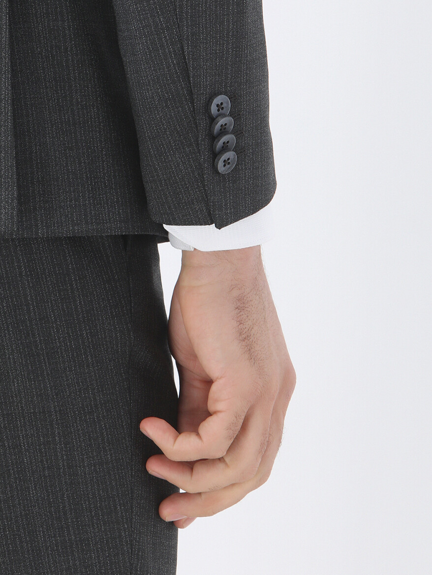 Hard Coal Patterned Modern Fit Wool Blended Suit - 4