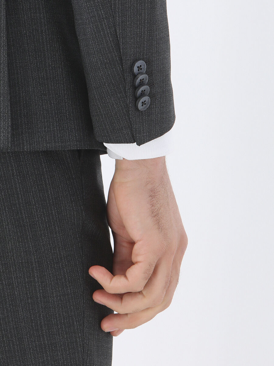 Hard Coal Patterned Modern Fit Wool Blended Suit - 4