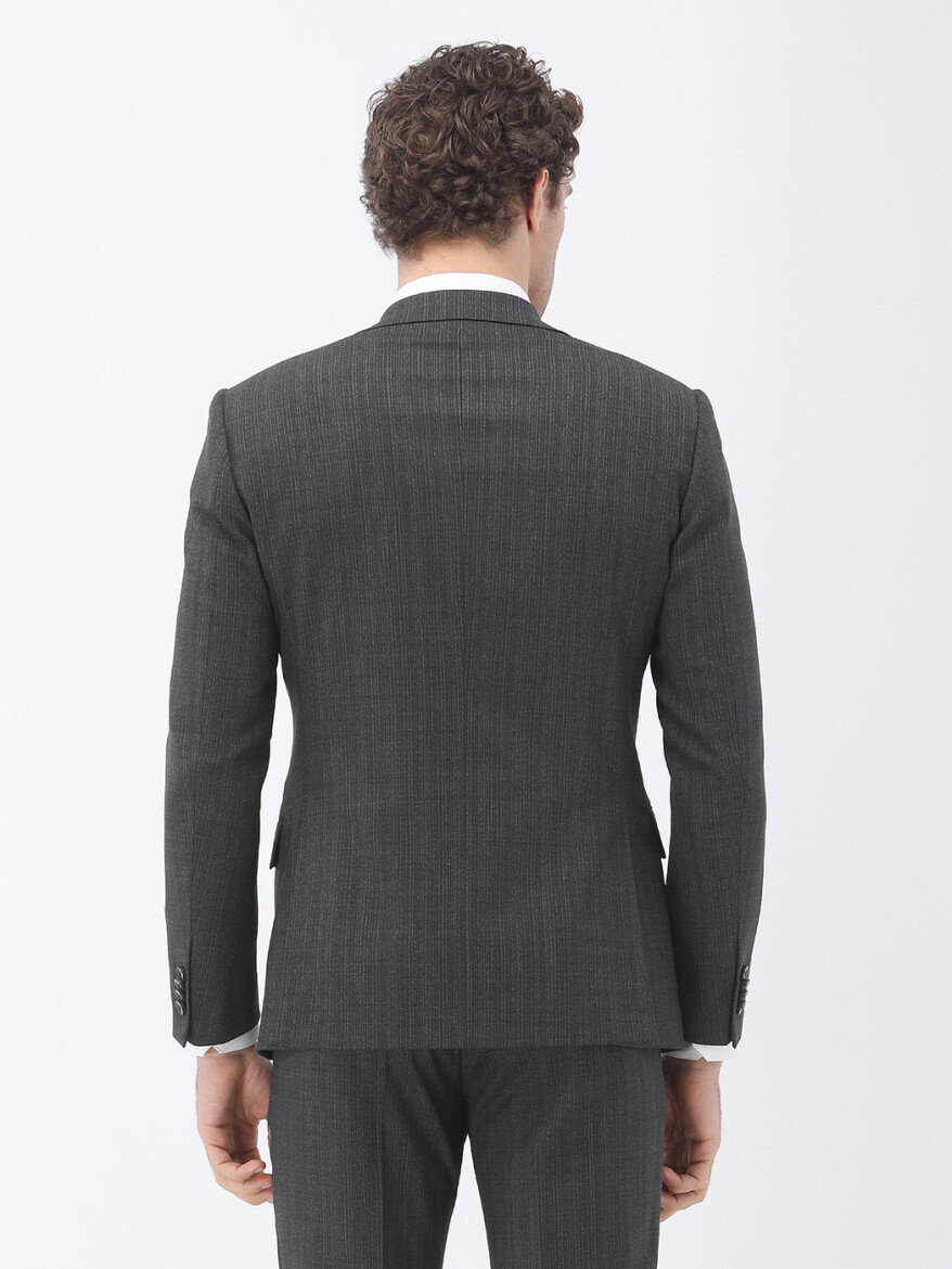 Hard Coal Patterned Modern Fit Wool Blended Suit - 5