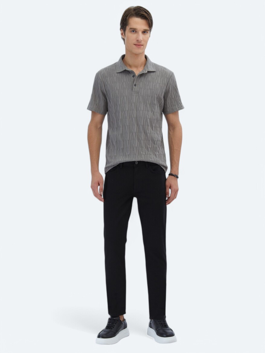 Hard Coal Patterned Polo Neck 100% Cotton T-Shirt - KİP