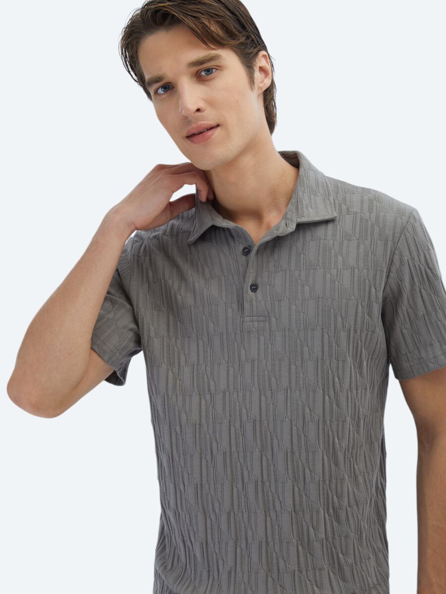 Hard Coal Patterned Polo Neck 100% Cotton T-Shirt - 3