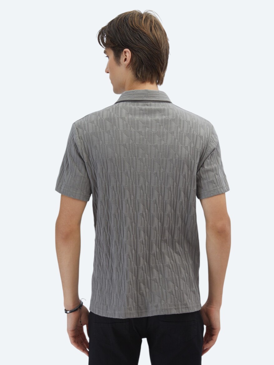 Hard Coal Patterned Polo Neck 100% Cotton T-Shirt - 6