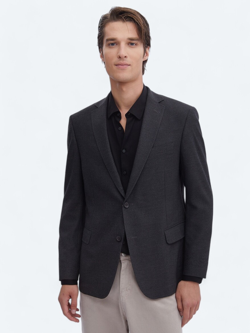 Hard Coal Patterned Regular Fit Recycled Jacket - KİP
