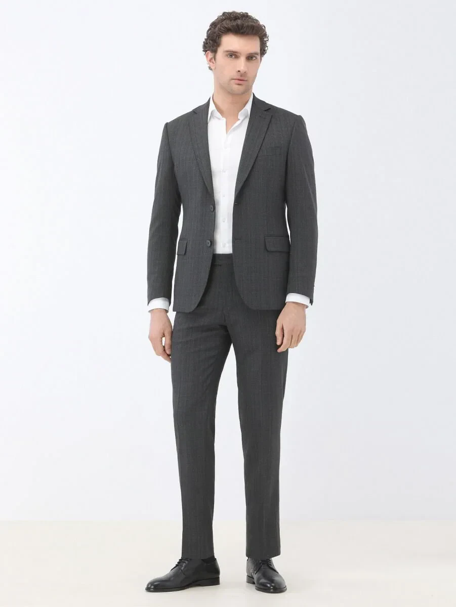 Hard Coal Patterned Regular Fit Wool Blended Suit - 2