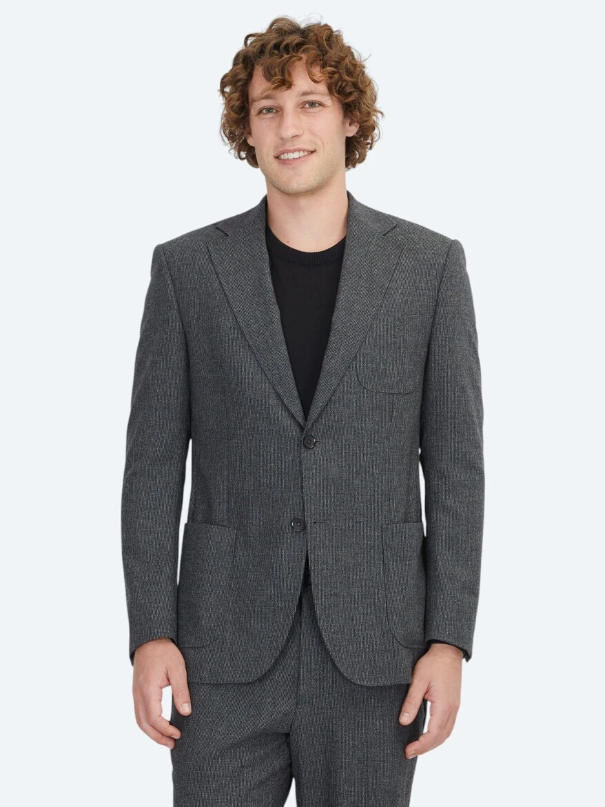 Hard Coal Plain Comfort Fit Wool Blended Suit - 1
