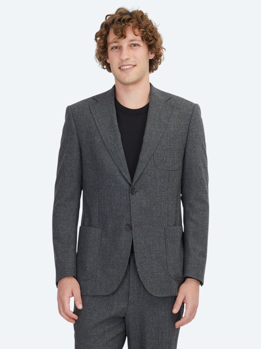 Hard Coal Plain Comfort Fit Wool Blended Suit - 1