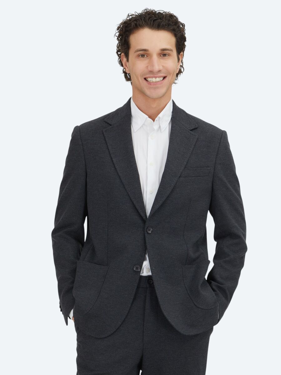 Hard Coal Plain Modern Fit Cotton Blended Suit - 1