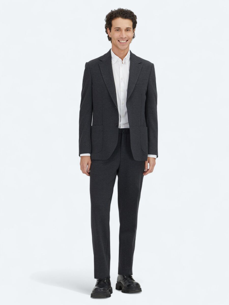 Hard Coal Plain Modern Fit Cotton Blended Suit - 2