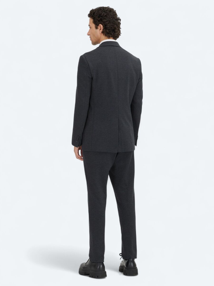Hard Coal Plain Modern Fit Cotton Blended Suit - 5