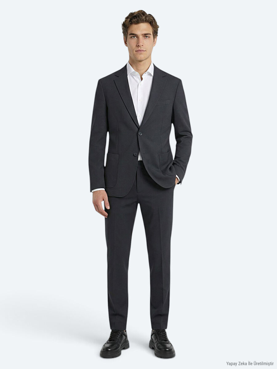 Hard Coal Plain Modern Fit Suit - 3