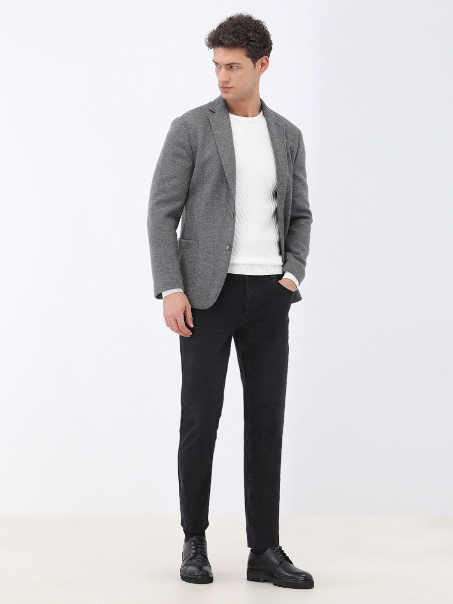 Hard Coal Plain Modern Fit Wool Blended Jacket - 2