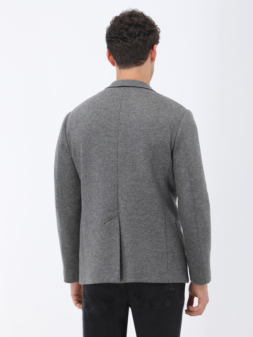 Hard Coal Plain Modern Fit Wool Blended Jacket - 5