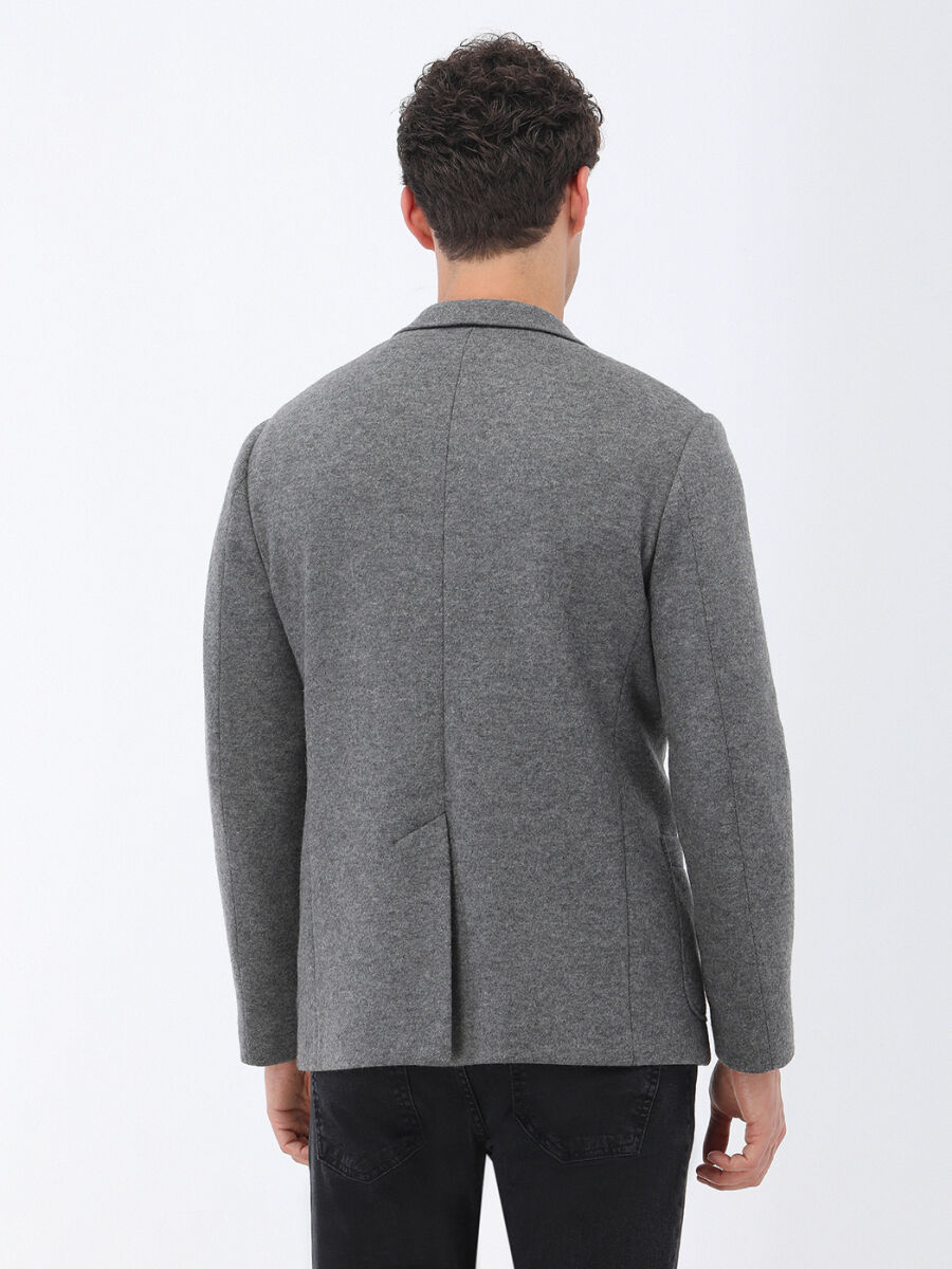 Hard Coal Plain Modern Fit Wool Blended Jacket - 5