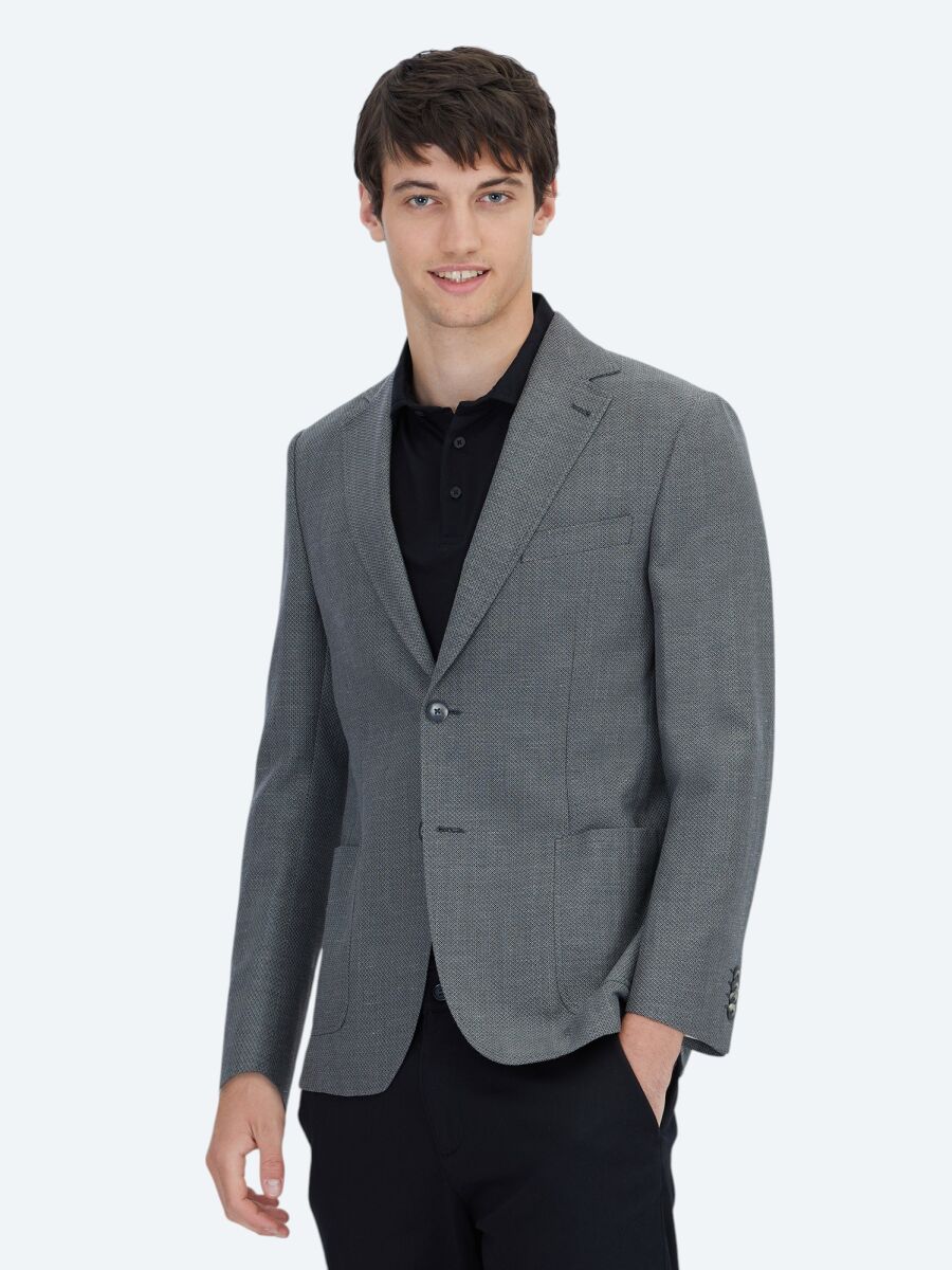 Hard Coal Plain Modern Fit Wool Blended Jacket - 1