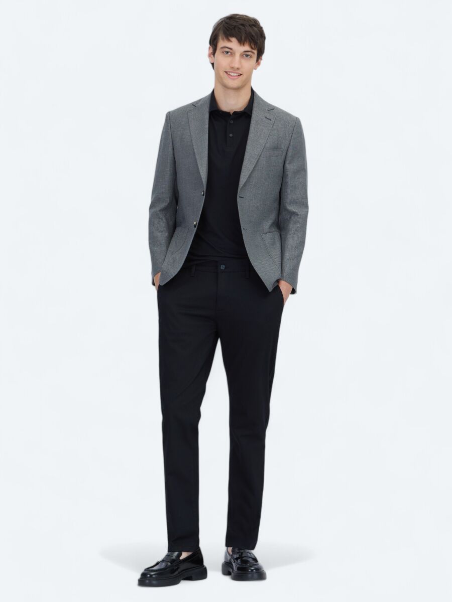 Hard Coal Plain Modern Fit Wool Blended Jacket - 2