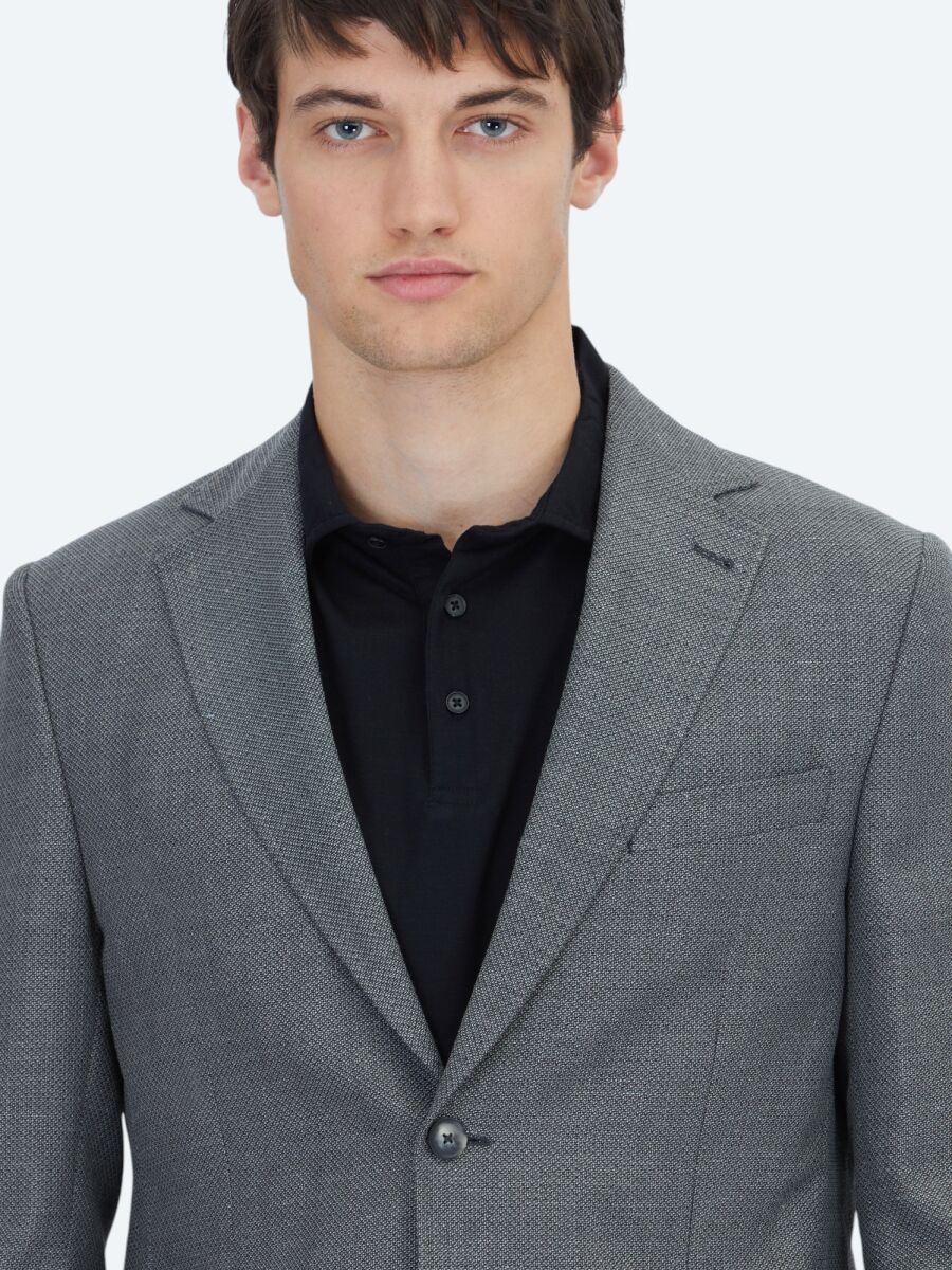 Hard Coal Plain Modern Fit Wool Blended Jacket - 3