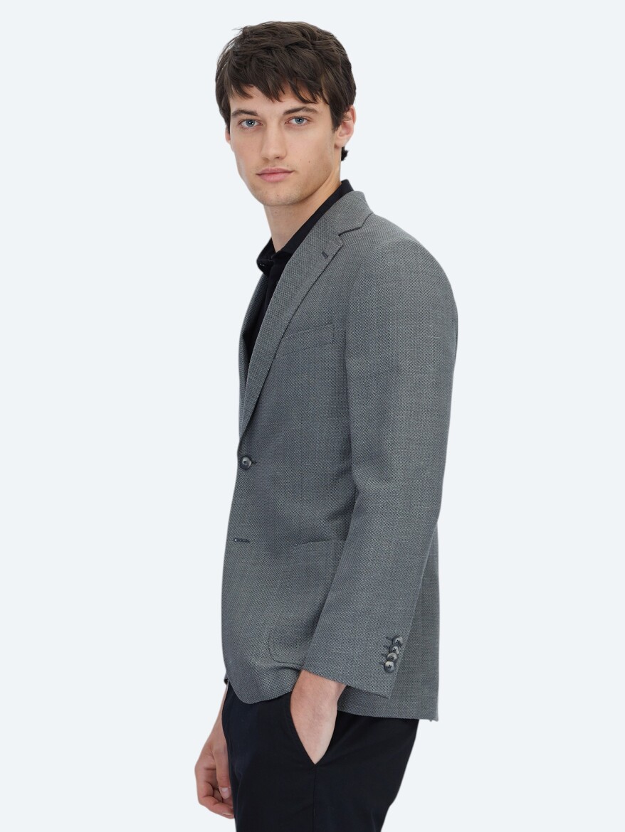 Hard Coal Plain Modern Fit Wool Blended Jacket - 4