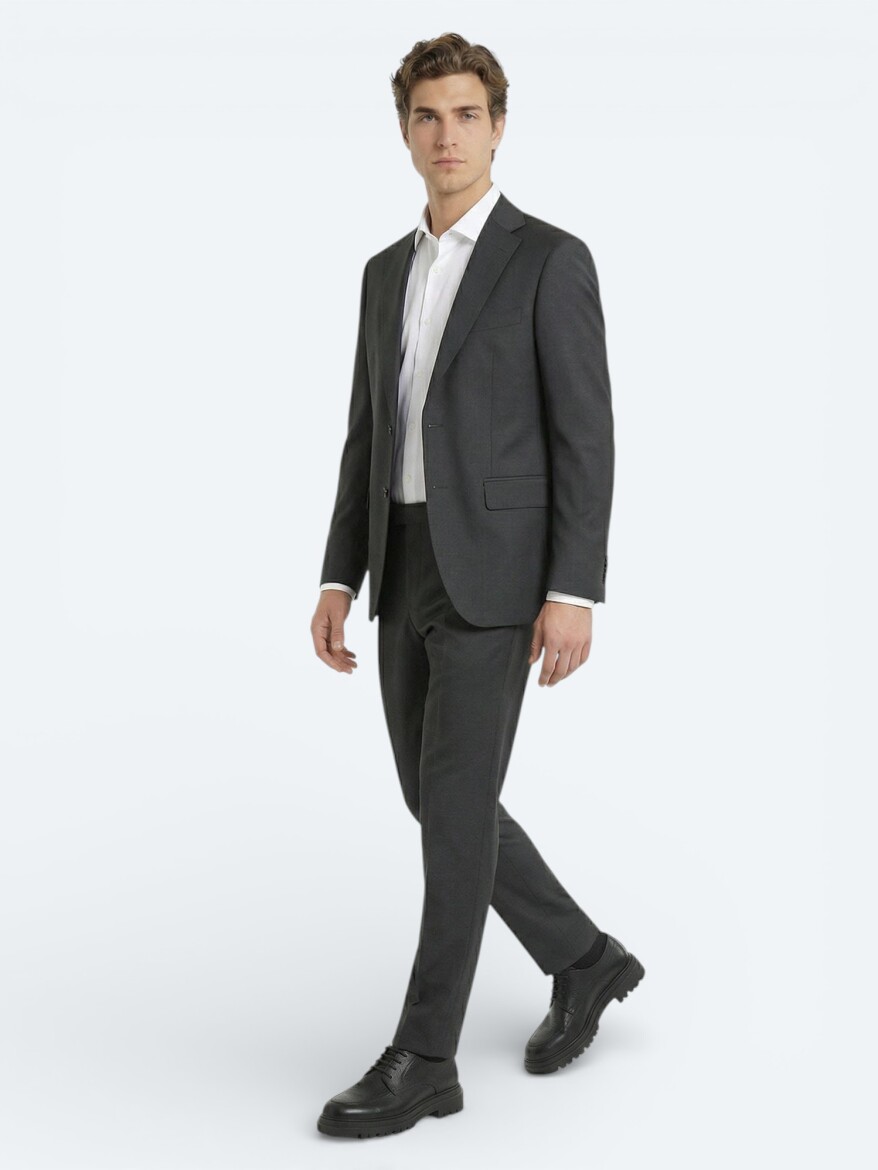 Hard Coal Plain Modern Fit Wool Blended Suit - 3