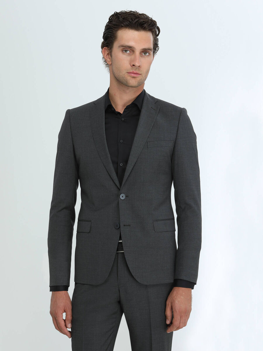 Hard Coal Plain Modern Fit Wool Blended Suit - 1