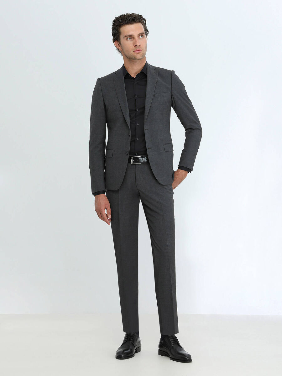 Hard Coal Plain Modern Fit Wool Blended Suit - 2