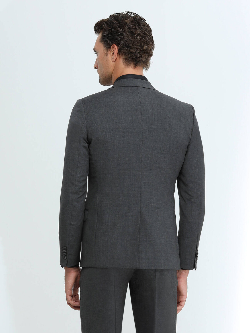 Hard Coal Plain Modern Fit Wool Blended Suit - 5
