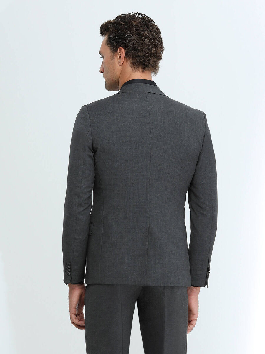 Hard Coal Plain Modern Fit Wool Blended Suit - 5