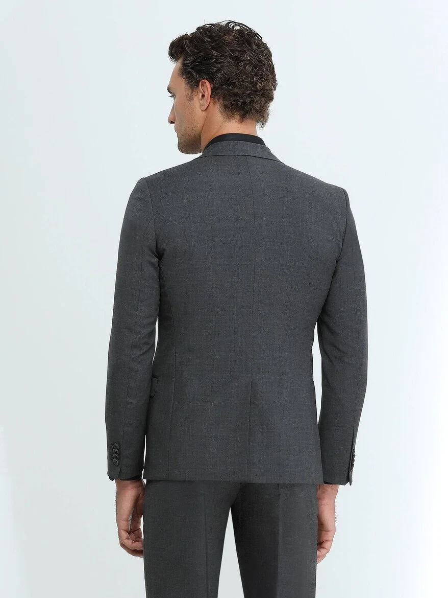 Hard Coal Plain Modern Fit Wool Blended Suit - 5
