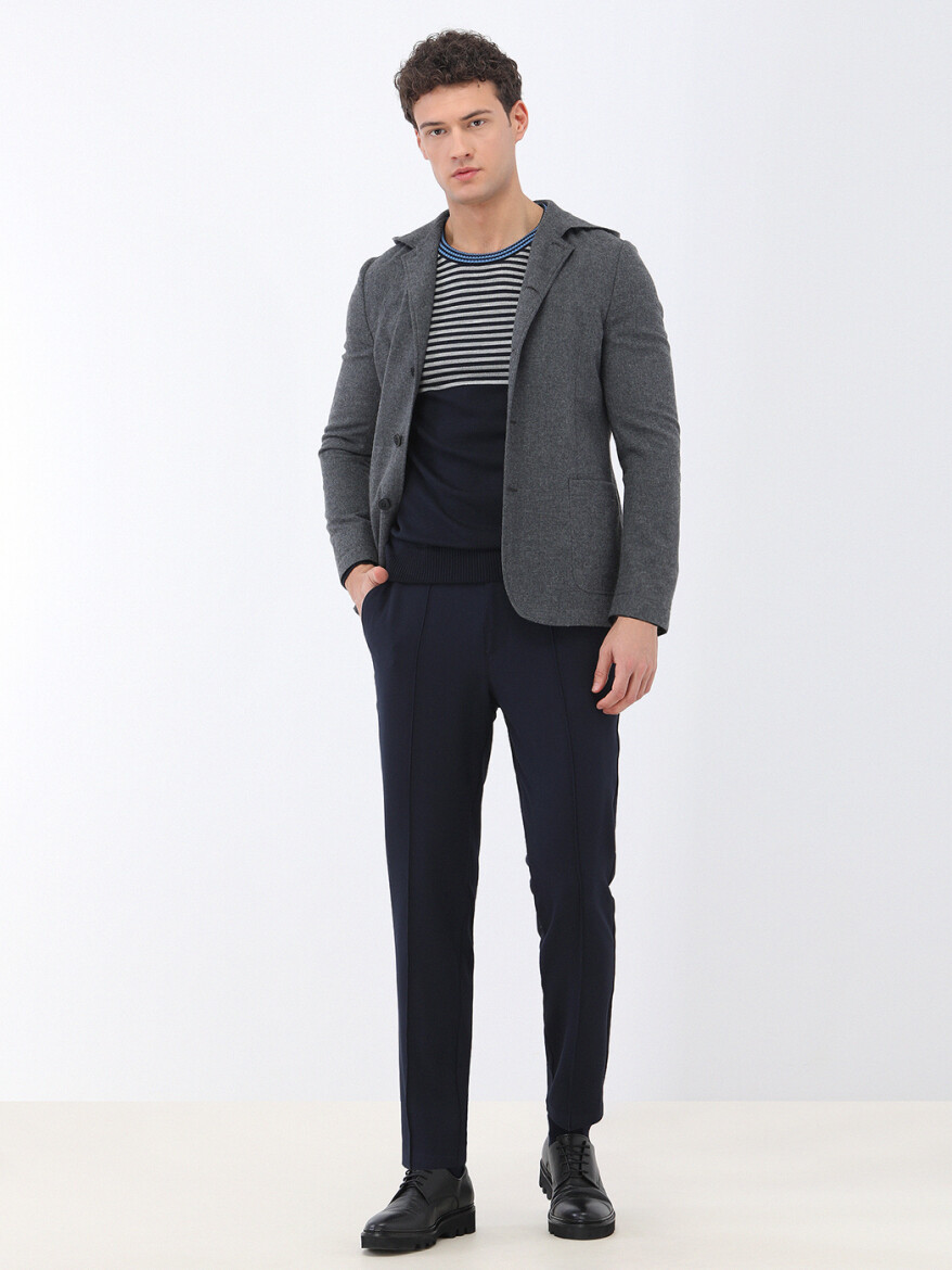 Hard Coal Plain Modern Fit Wool Blended Suit - 2