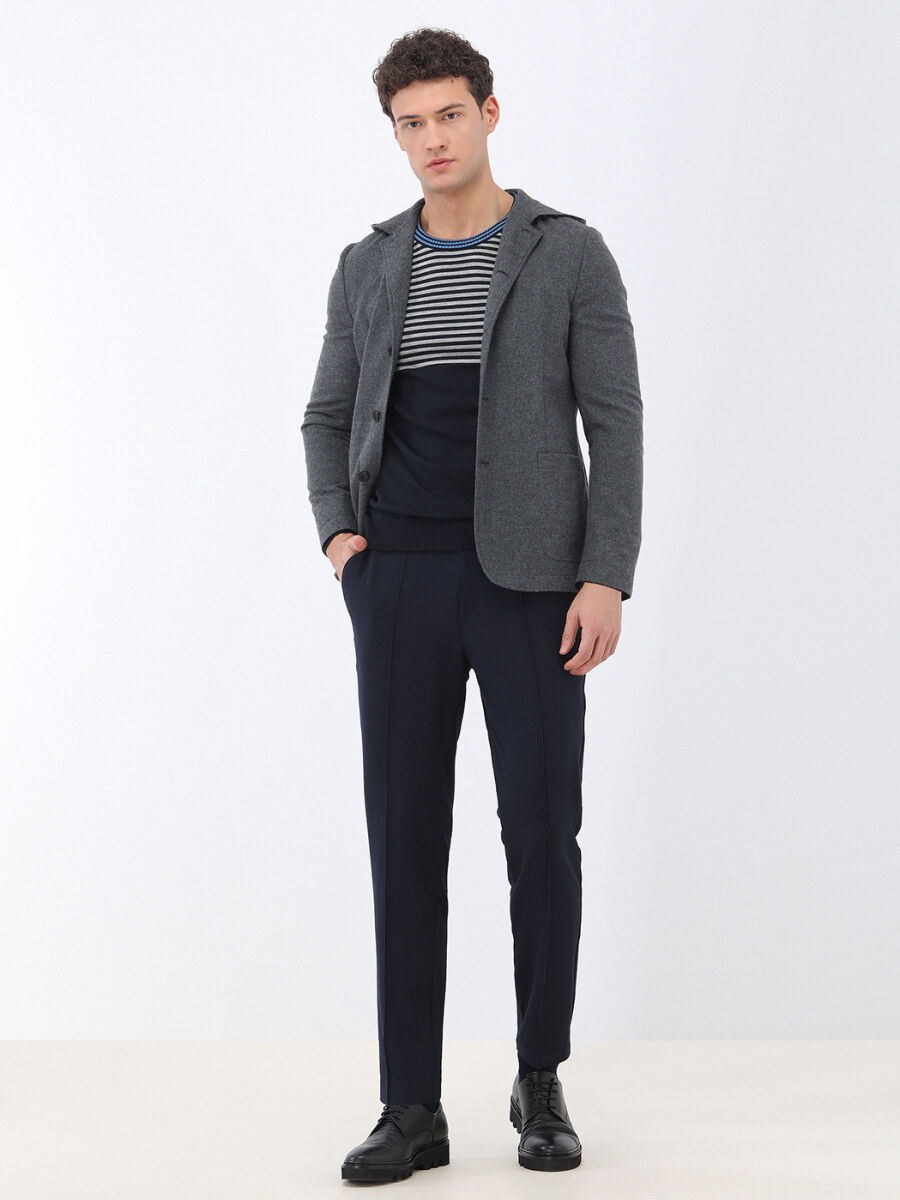 Hard Coal Plain Modern Fit Wool Blended Suit - 2