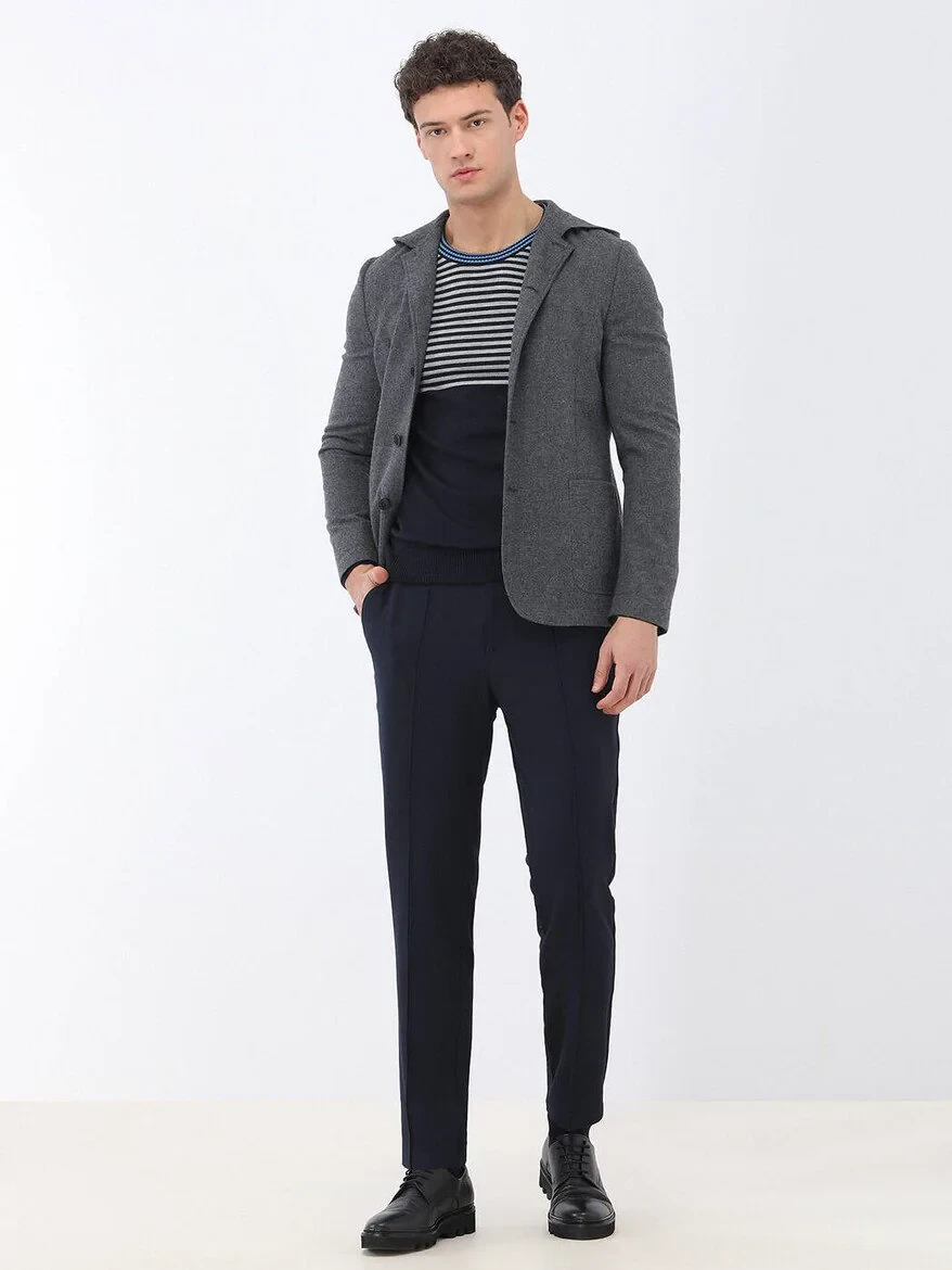 Hard Coal Plain Modern Fit Wool Blended Suit - 2