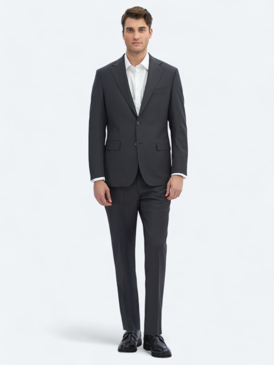 Hard Coal Plain Modern Fit Wool Blended Suit - 2
