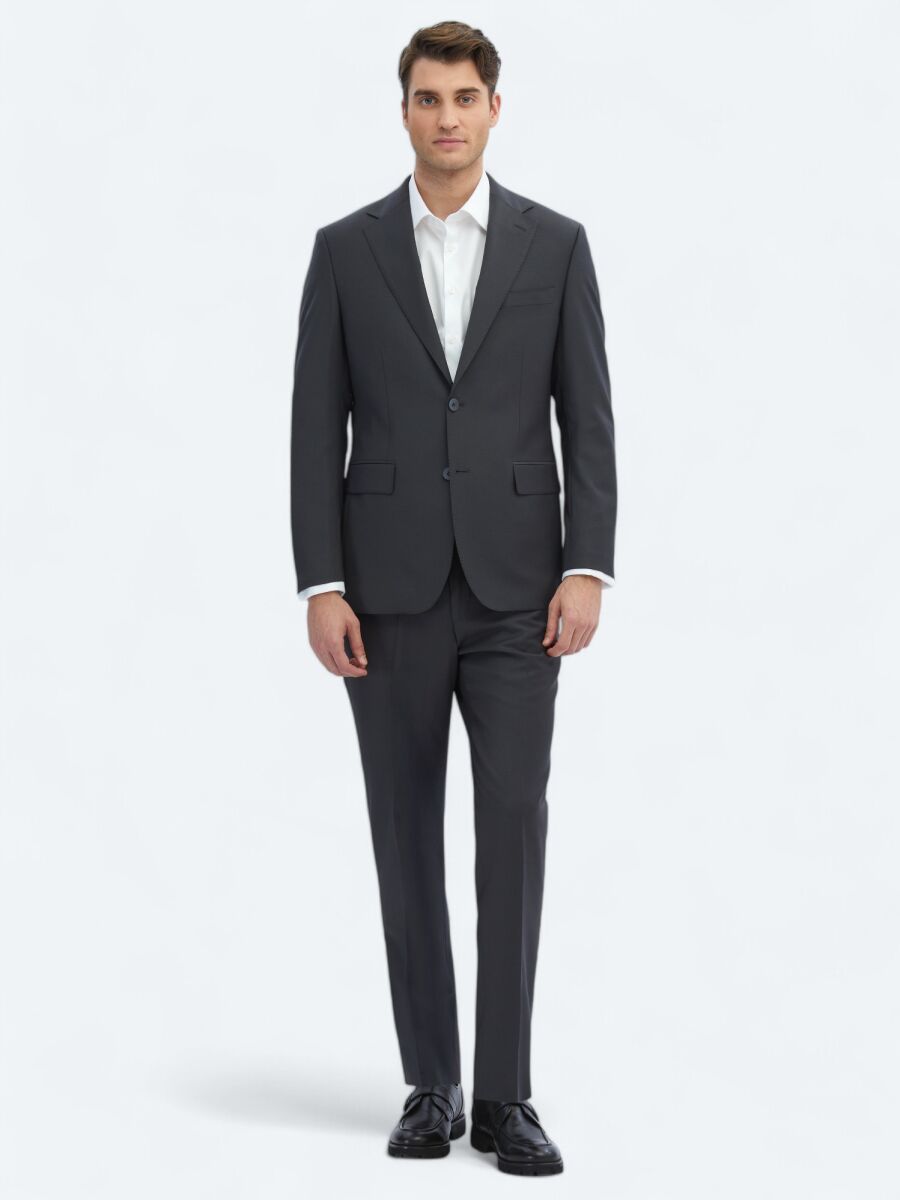 Hard Coal Plain Modern Fit Wool Blended Suit - 2