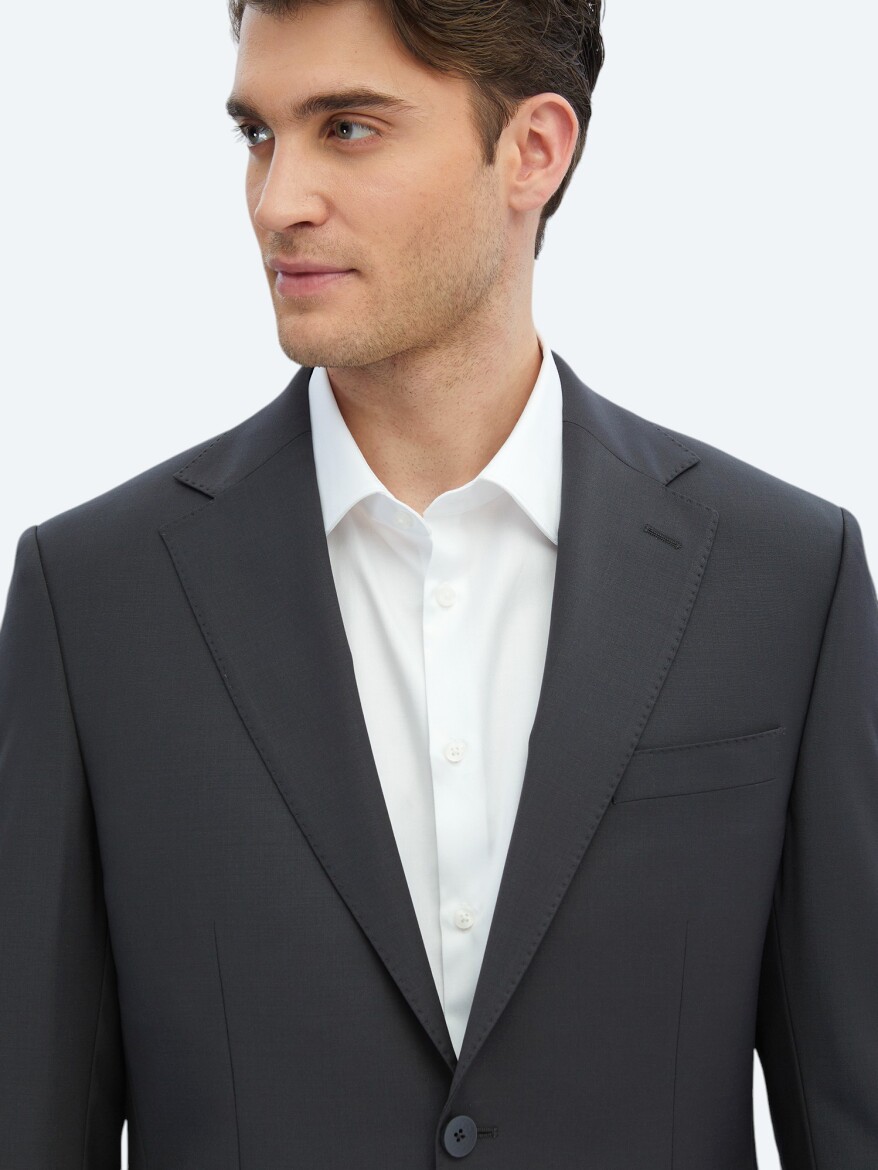 Hard Coal Plain Modern Fit Wool Blended Suit - 4