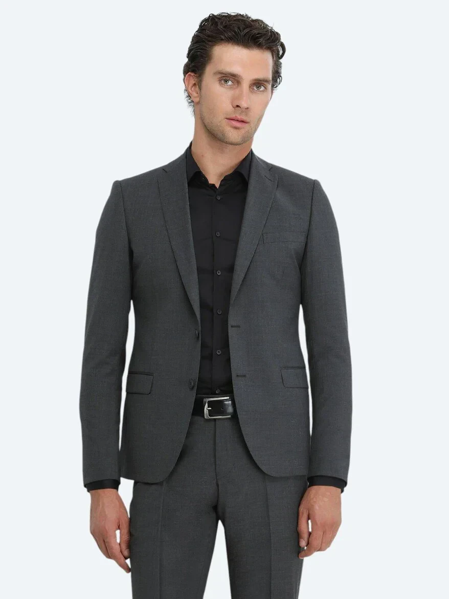 Hard Coal Plain Modern Fit Wool Blended Suit - 1