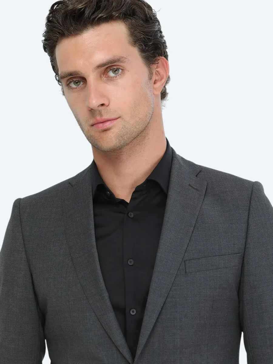Hard Coal Plain Modern Fit Wool Blended Suit - 2