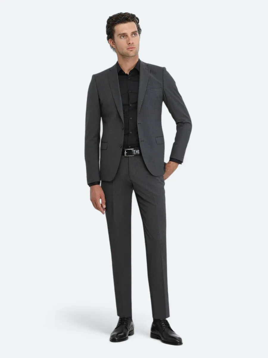 Hard Coal Plain Modern Fit Wool Blended Suit - 3