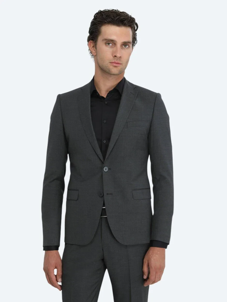 Hard Coal Plain Modern Fit Wool Blended Suit - 4