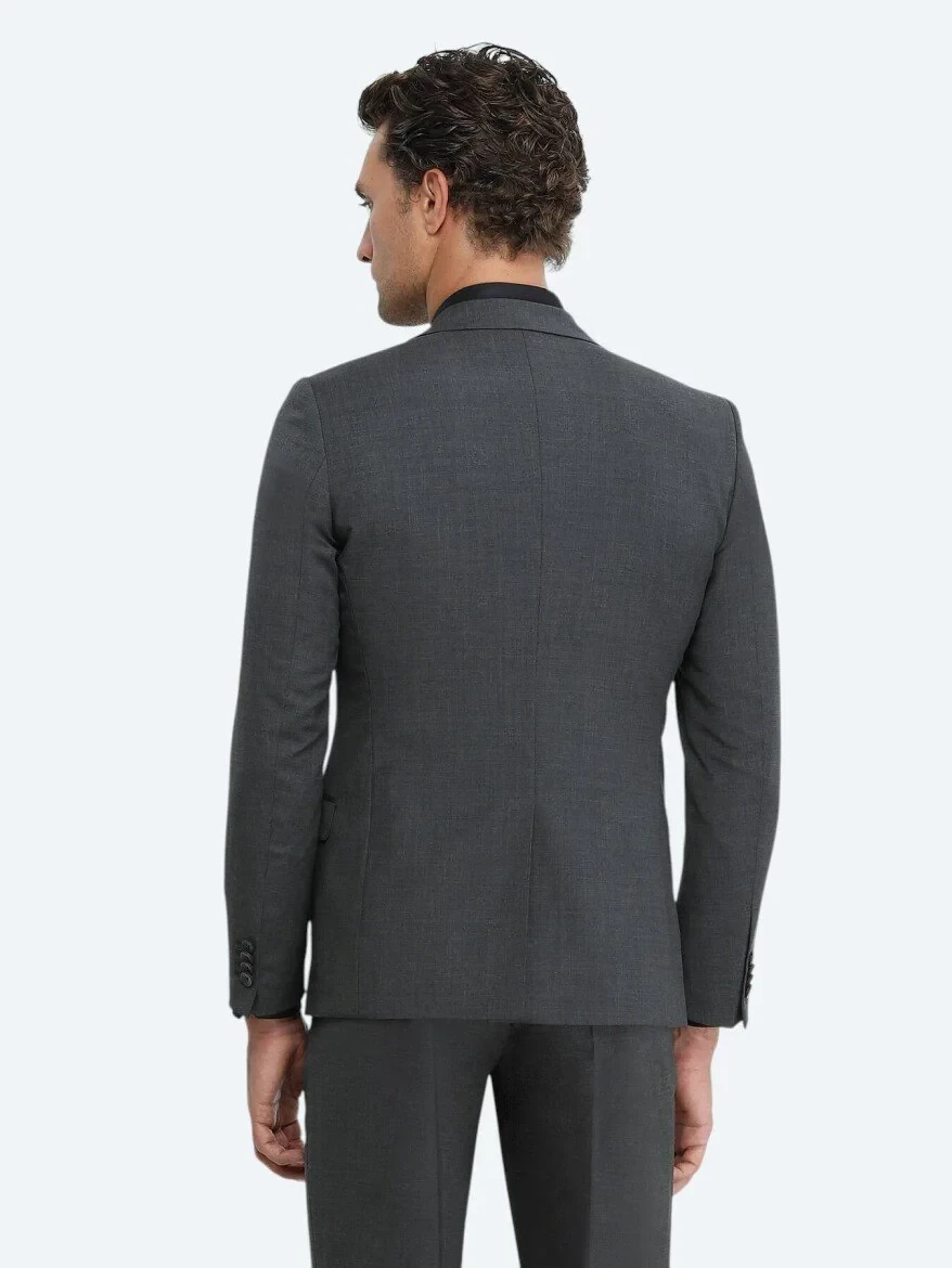 Hard Coal Plain Modern Fit Wool Blended Suit - 5
