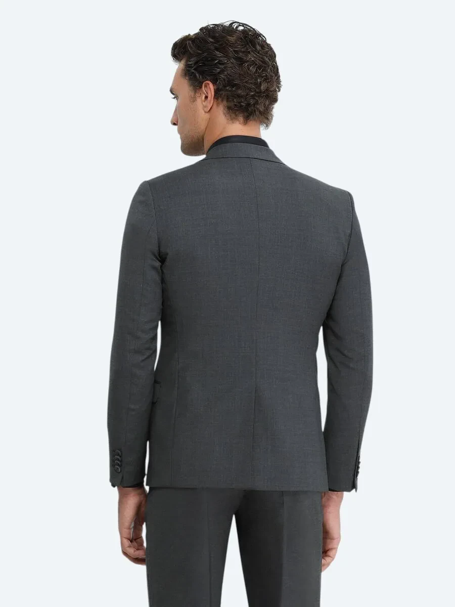 Hard Coal Plain Modern Fit Wool Blended Suit - 5