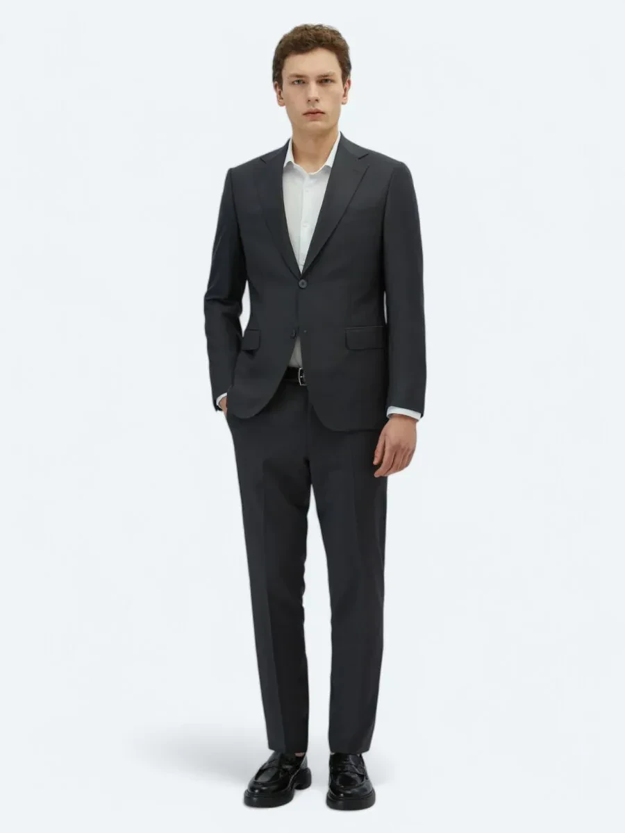 Hard Coal Plain Modern Fit Wool Blended Suit - 2