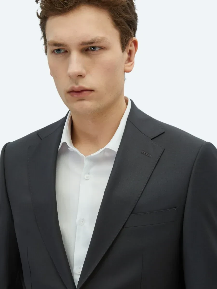 Hard Coal Plain Modern Fit Wool Blended Suit - 3