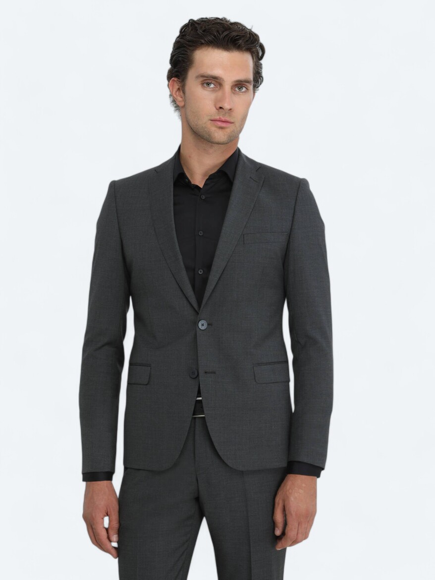 Hard Coal Plain Modern Fit Wool Blended Suit - 1