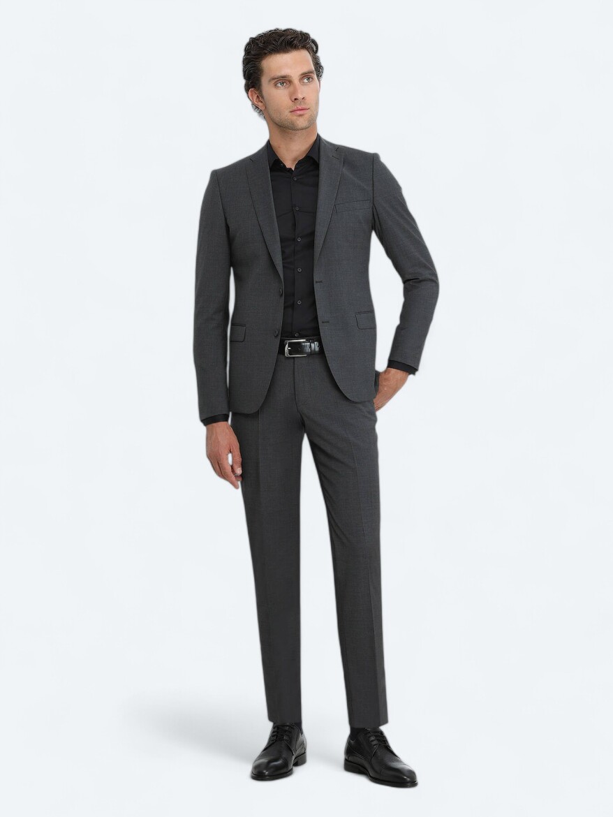 Hard Coal Plain Modern Fit Wool Blended Suit - 2