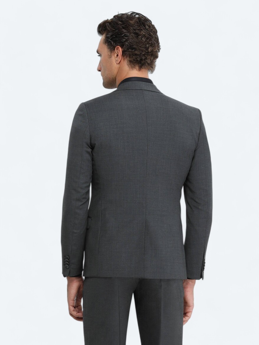 Hard Coal Plain Modern Fit Wool Blended Suit - 5