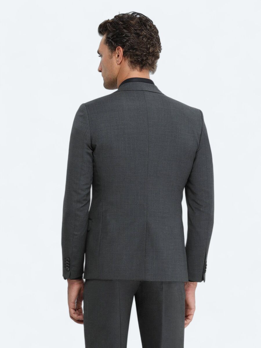 Hard Coal Plain Modern Fit Wool Blended Suit - 5