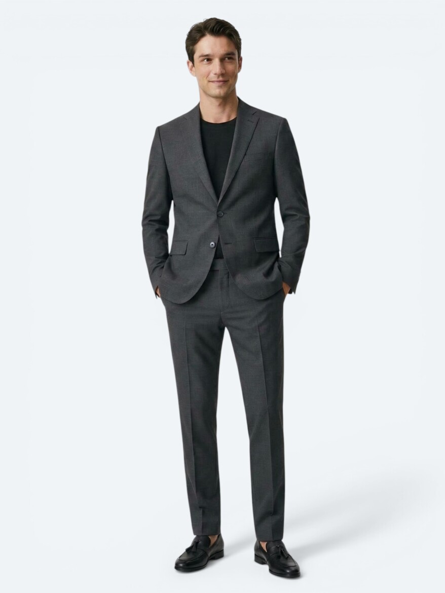 Hard Coal Plain Modern Fit Wool Blended Suit - 2