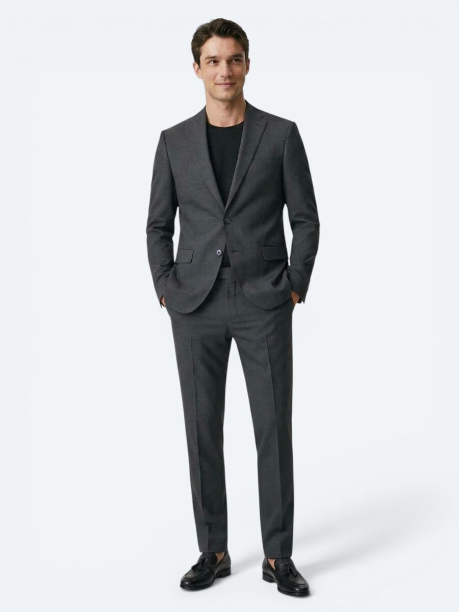 Hard Coal Plain Modern Fit Wool Blended Suit - 2