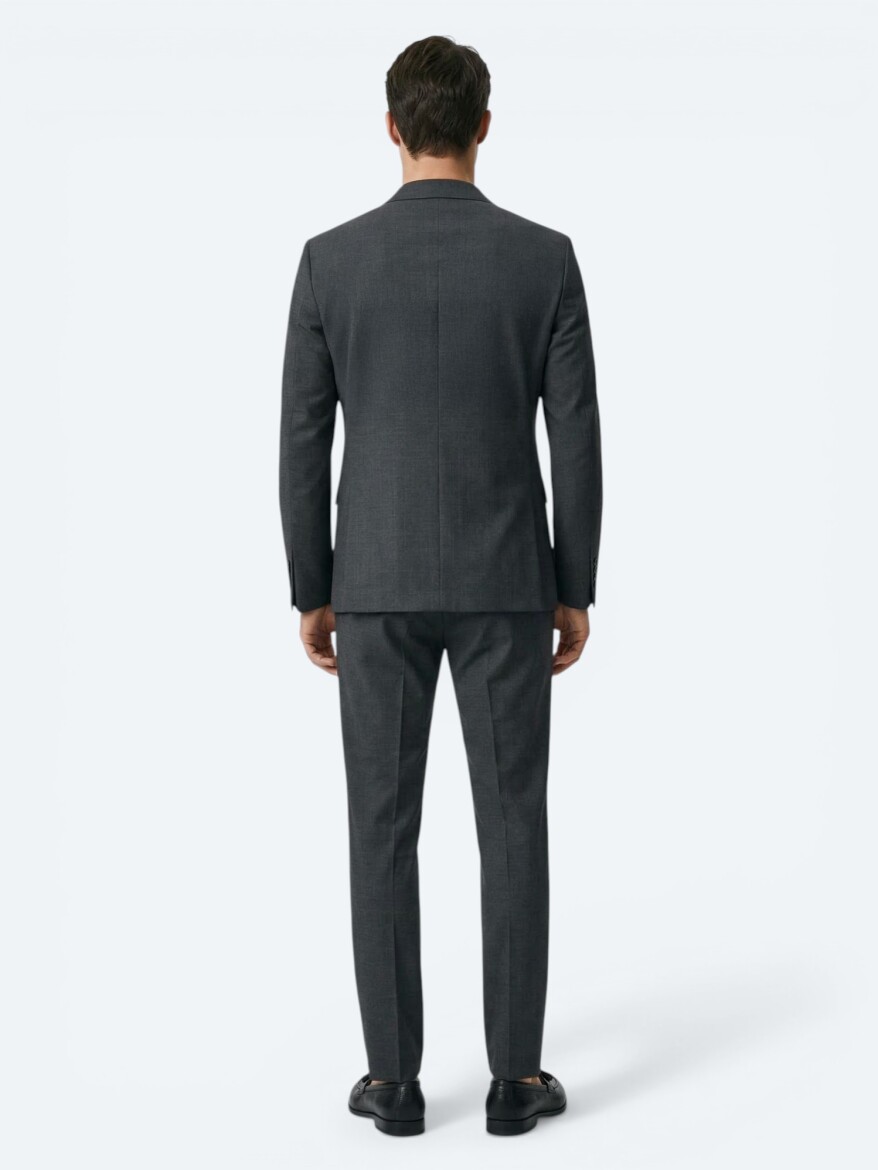 Hard Coal Plain Modern Fit Wool Blended Suit - 4