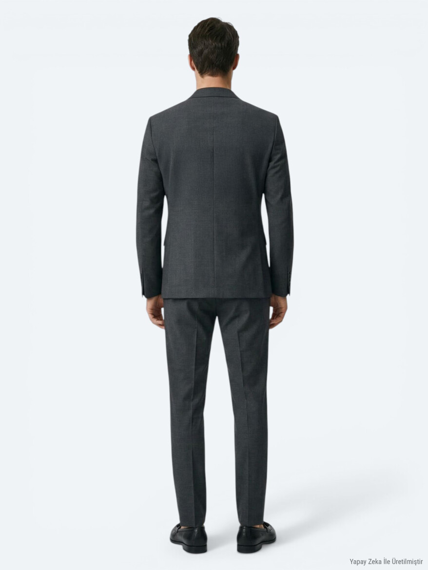Hard Coal Plain Modern Fit Wool Blended Suit - 4