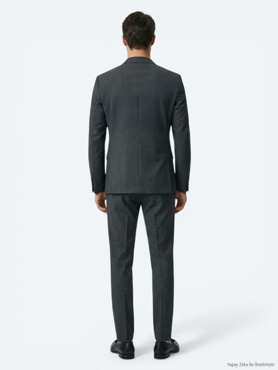Hard Coal Plain Modern Fit Wool Blended Suit - 4